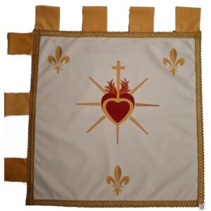 Drap blanc avec symbole du Sacré-Cœur.
